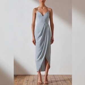 Elegant Light Blue Draped Dress